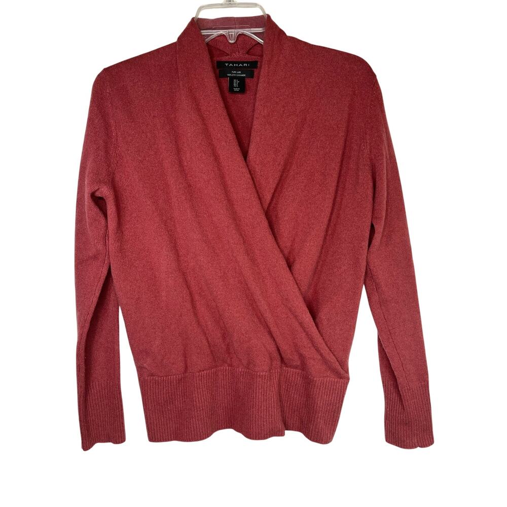Tahari cashmere shawl collar wrap sweater, dusky rose, size S, EUC
